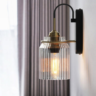 Applique Vintage Avec Abat-Jour En Verre Strié-Lampe Veilleuse